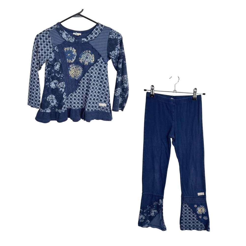 Naartjie Kids Boho Patchwork Top Flare Leggings Set Girls 8 Blue Cottagecore